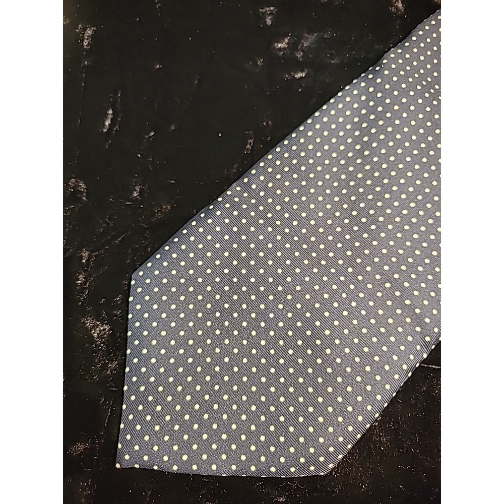 Ellograna Umo Mens Neck Tie Blue White Polka‎ Dot Keeper Professional Suit